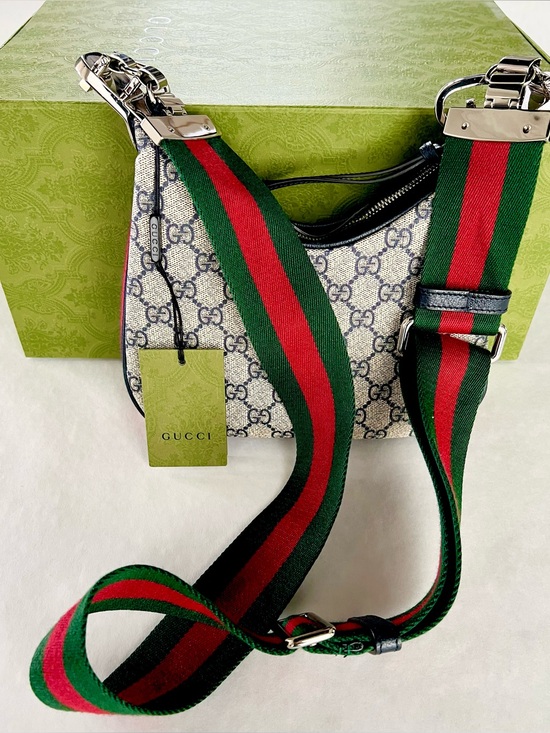 Gucci Handbags - Gucci Attaché Small GG Supreme Shoulder Bag 699409 Web Strap & Leather Strap NWT